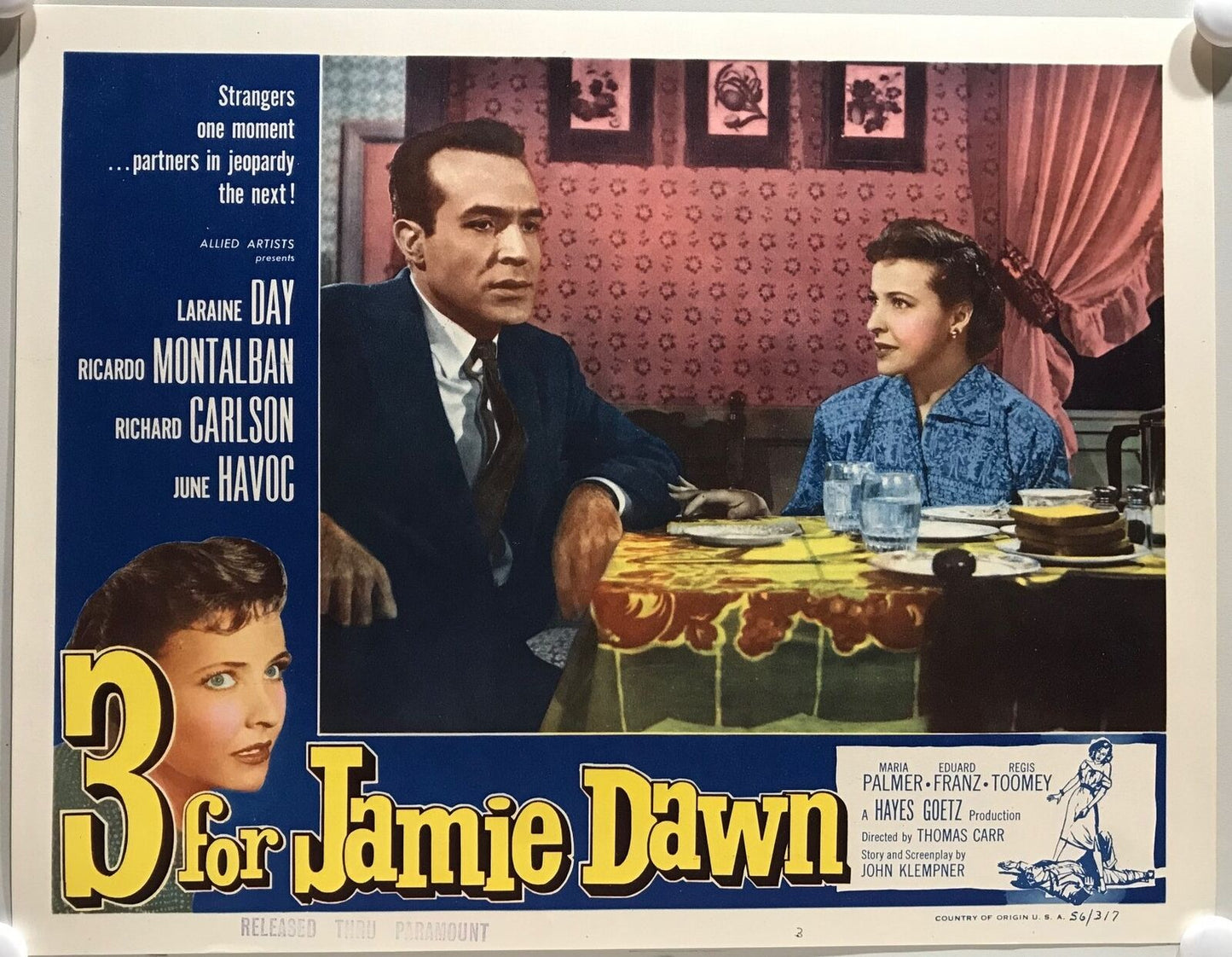 ORIGINAL LOBBY CARDS - 3 FOR JAMIE DAWN - 1956 - set of 8