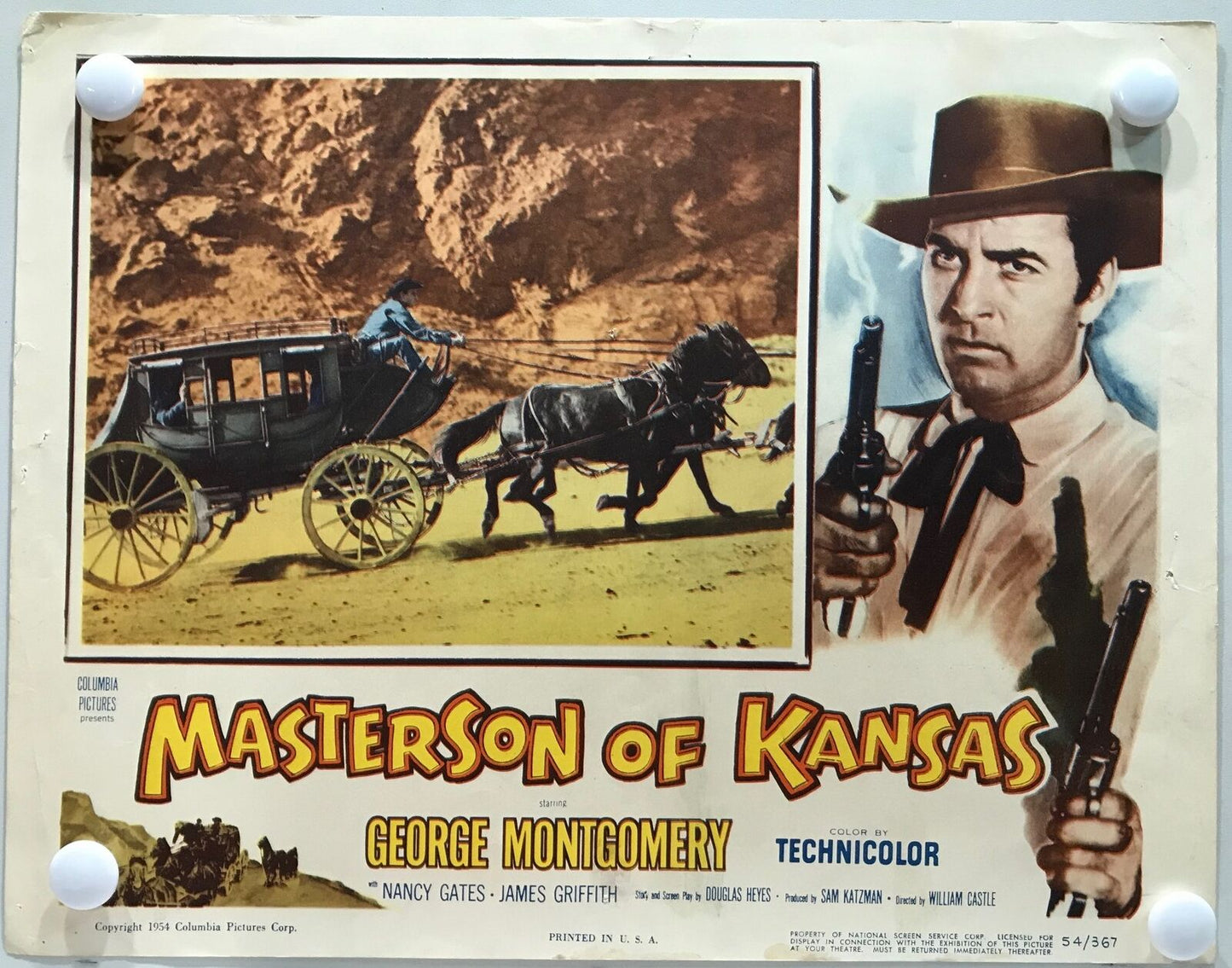 ORIGINAL LOBBY CARDS - MASTERSON OF KANSAS - 1954 - set of 8