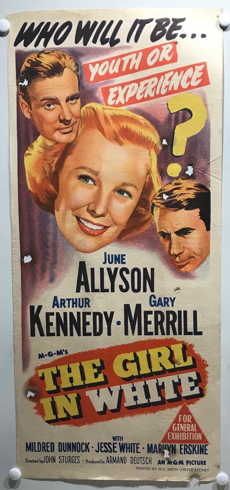 ORIGINAL DAYBILL MOVIE POSTER - THE GIRL IN WHITE - 1952