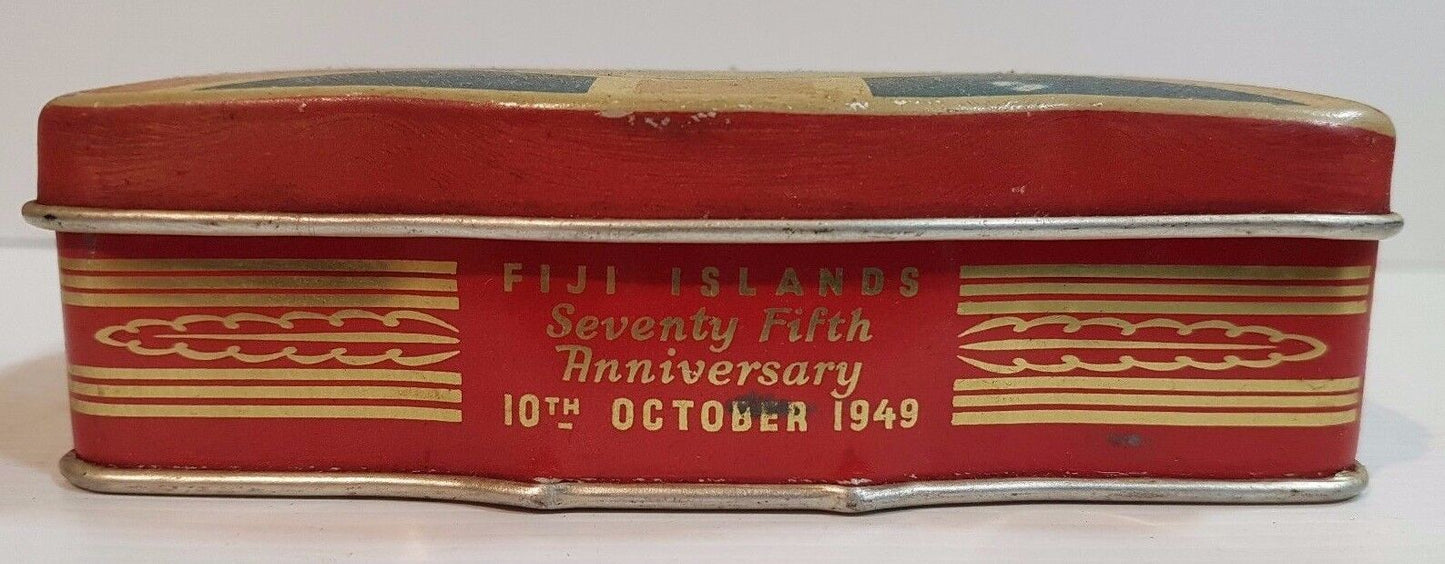 Biscuit Tea Sweets Cigar Tin Fiji Islands 75th Anniversary 10th Oct 1949