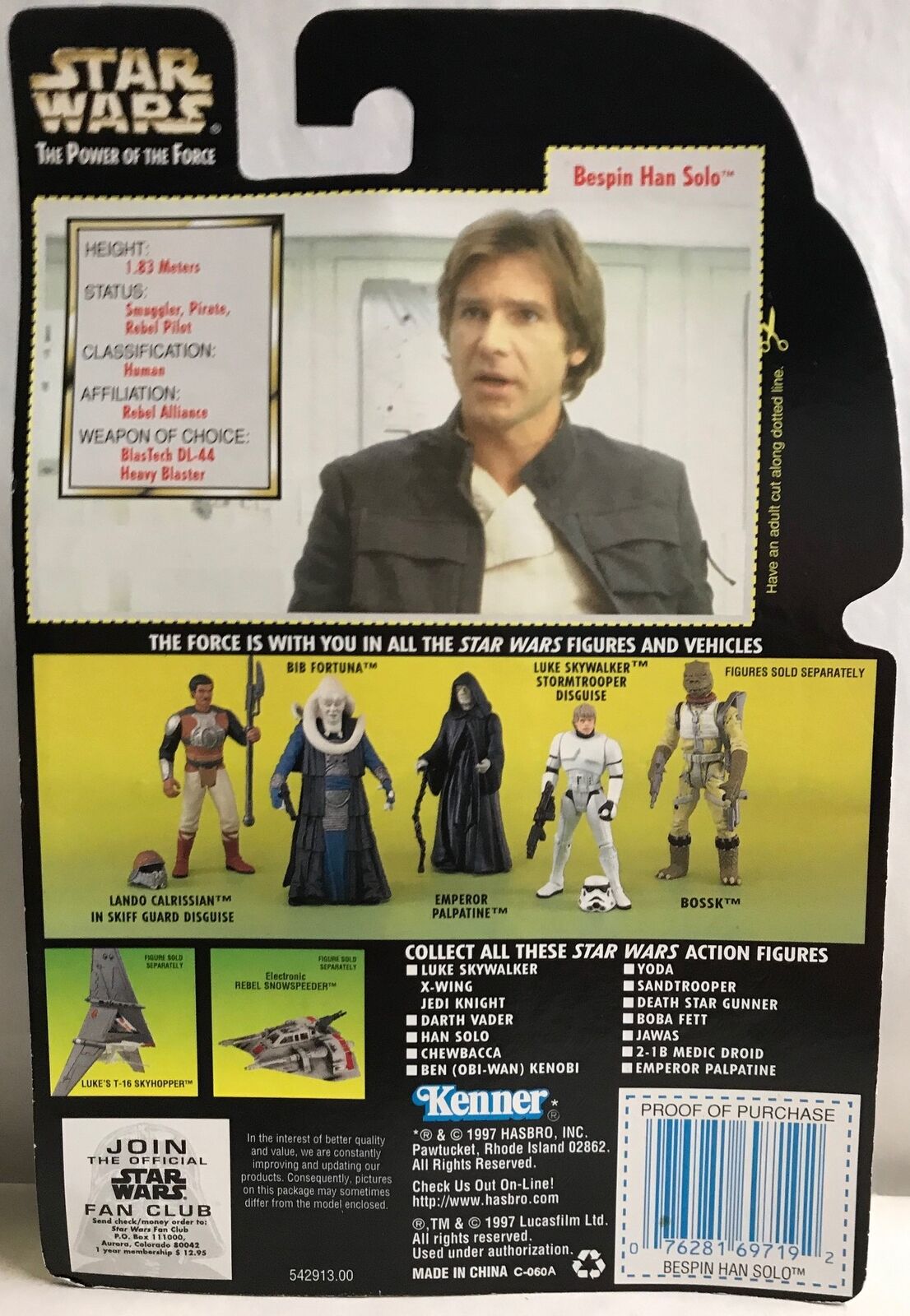 STAR WARS - KENNER - POTF - BESPIN HAN SOLO - with Heavy Assault Rifle and Blaster