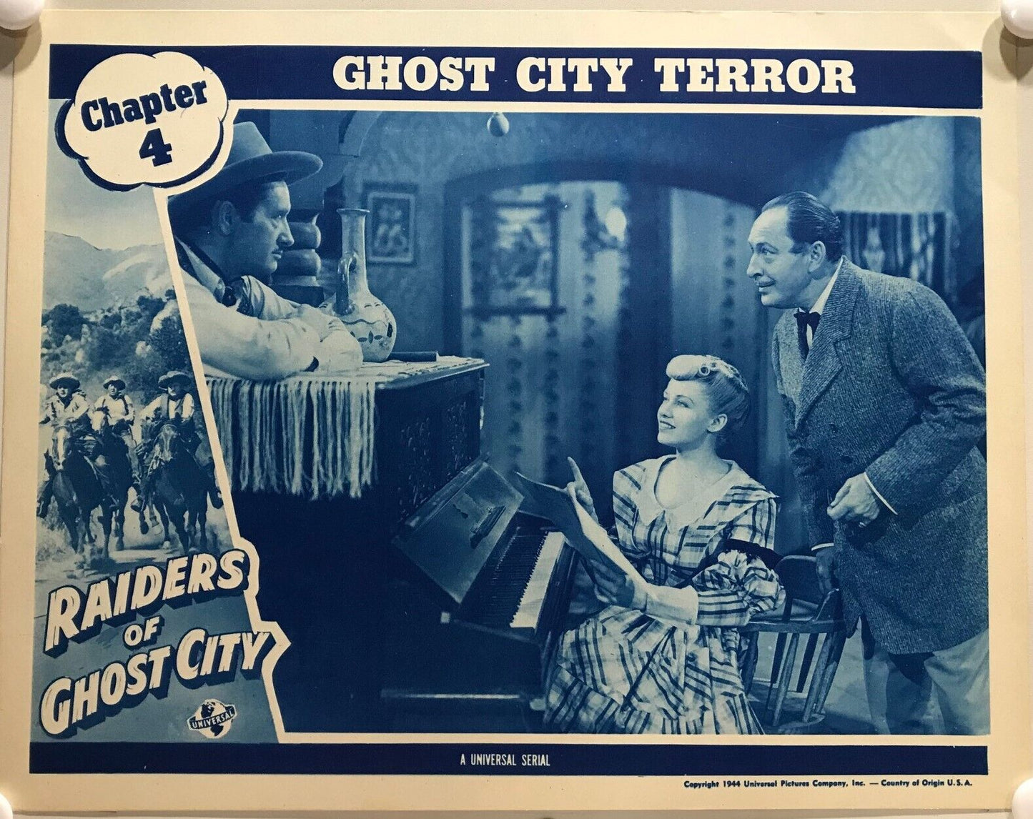 ORIGINAL SERIAL LOBBY CARD - RAIDERS OF GHOST CITY (c) - 1944 - Ch 4 "Ghost C...