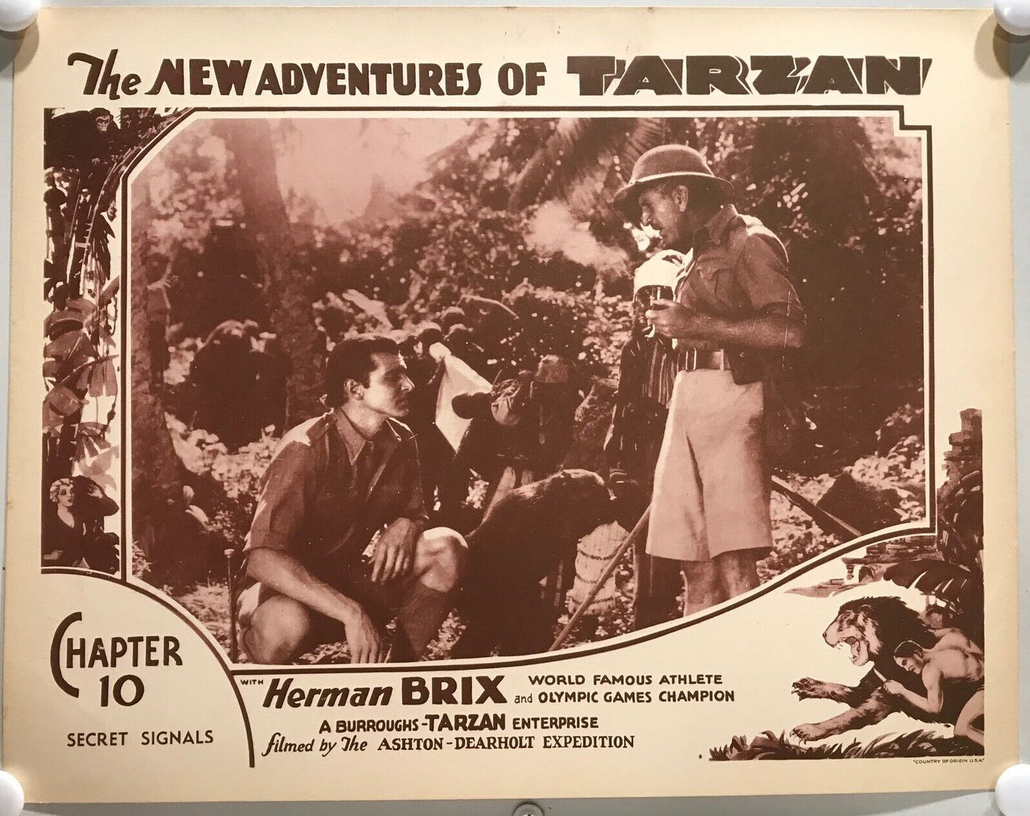 ORIGINAL SERIAL LOBBY CARD - THE NEW ADVENTURES OF TARZAN (c) - 1935 - Ch 10 ...