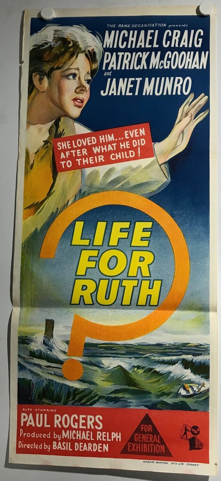 ORIGINAL DAYBILL MOVIE POSTER - LIFE FOR RUTH - 1962