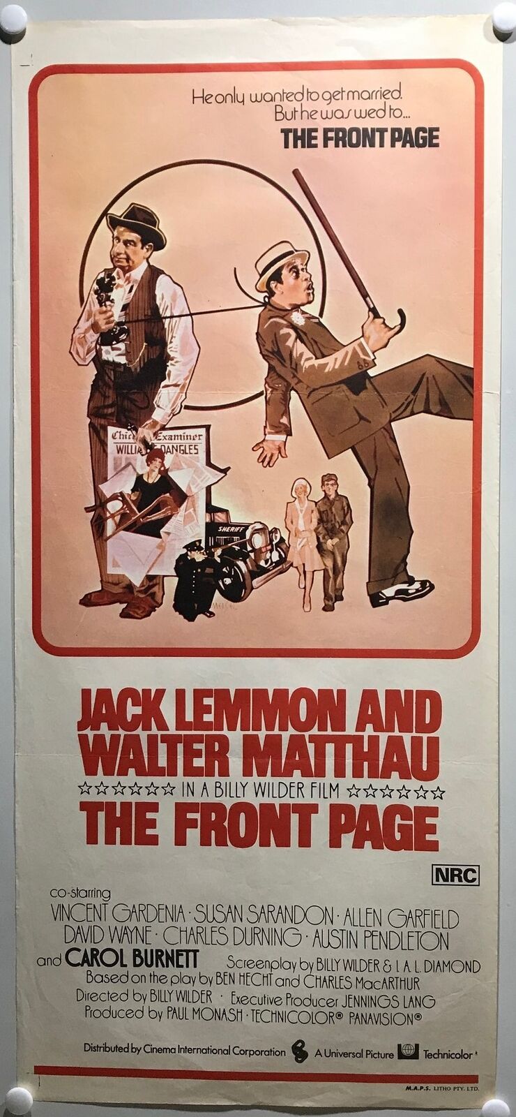 ORIGINAL DAYBILL MOVIE POSTER - THE FRONT PAGE - 1974