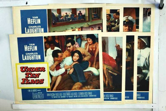 ORIGINAL LOBBY CARDS - UNDER TEN FLAGS - 1960 - set of 8