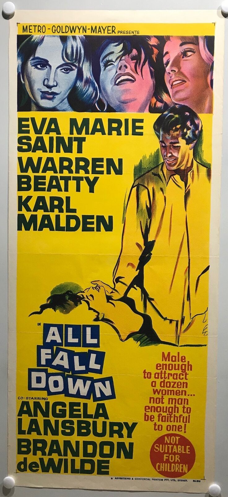 ORIGINAL DAYBILL MOVIE POSTER - ALL FALL DOWN - 1962