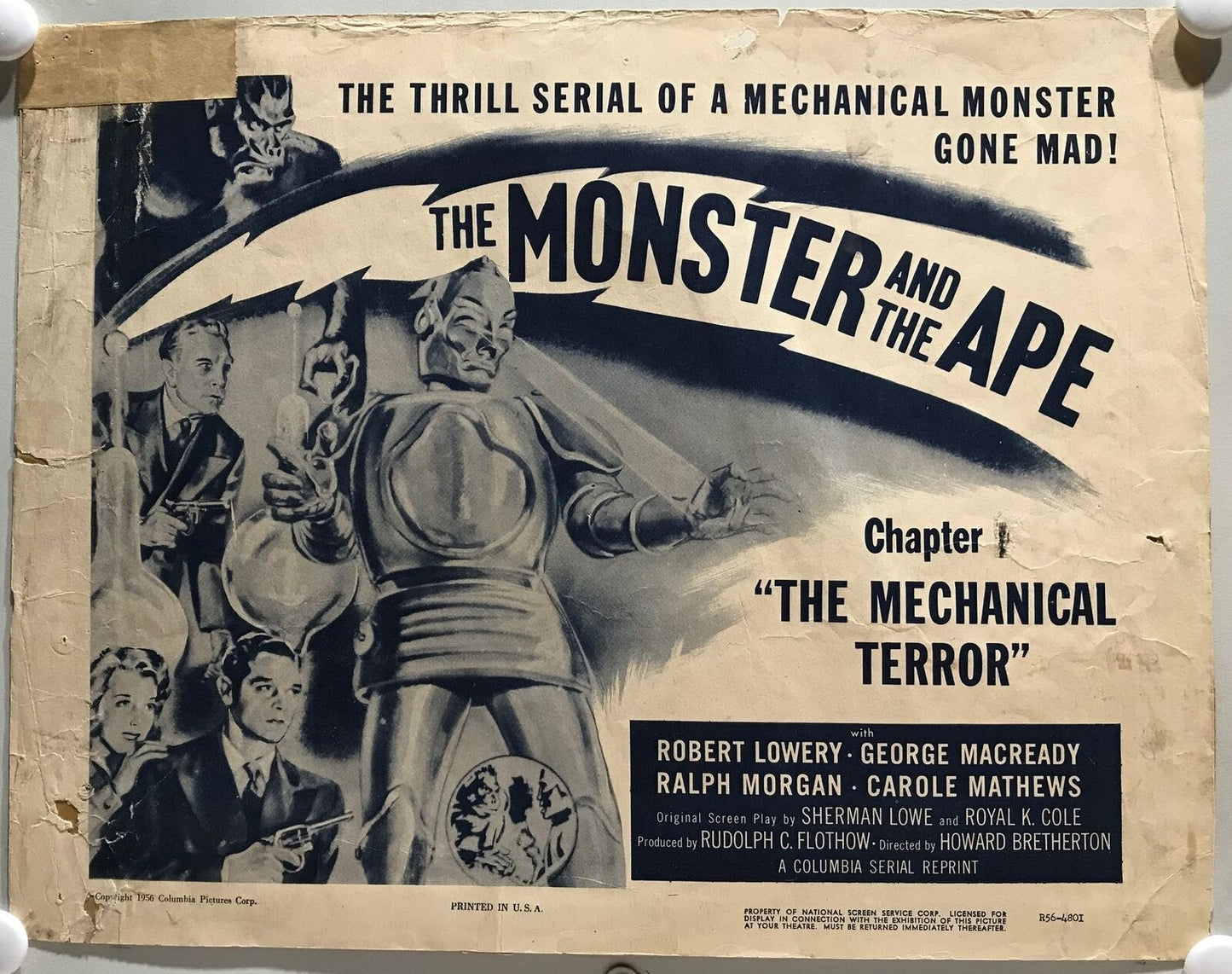 ORIGINAL SERIAL LOBBY CARD - THE MONSTER AND THE APE - R1956 - Ch 1 "The Mech...