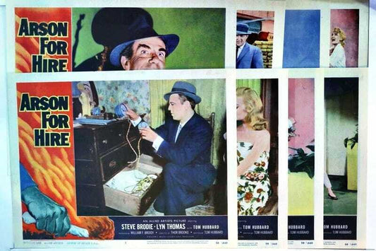 ORIGINAL LOBBY CARDS - ARSON FOR HIRE - 1958 - set of 8