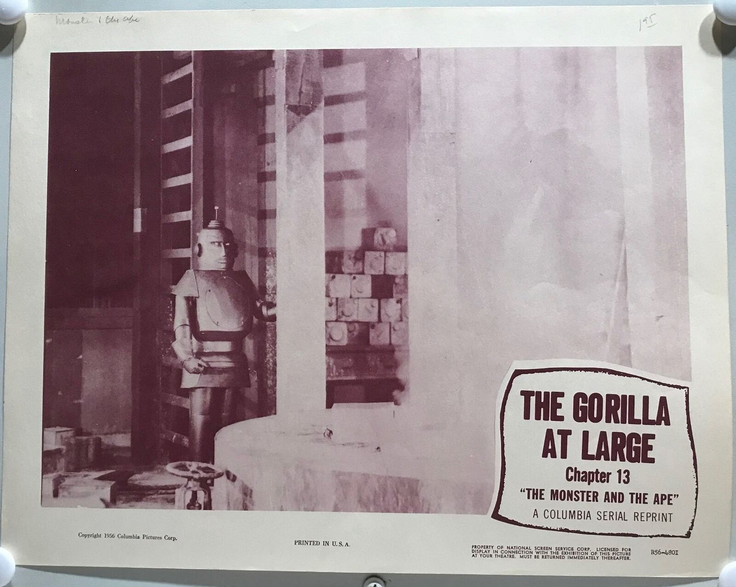 ORIGINAL SERIAL LOBBY CARD - THE MONSTER AND THE APE (b) - R1956 - Ch 13 "The...