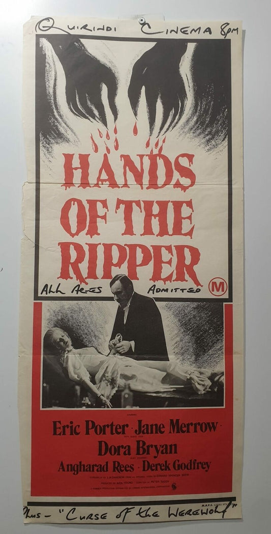 ORIGINAL DAYBILL MOVIE POSTER - HANDS OF THE RIPPER - HORROR