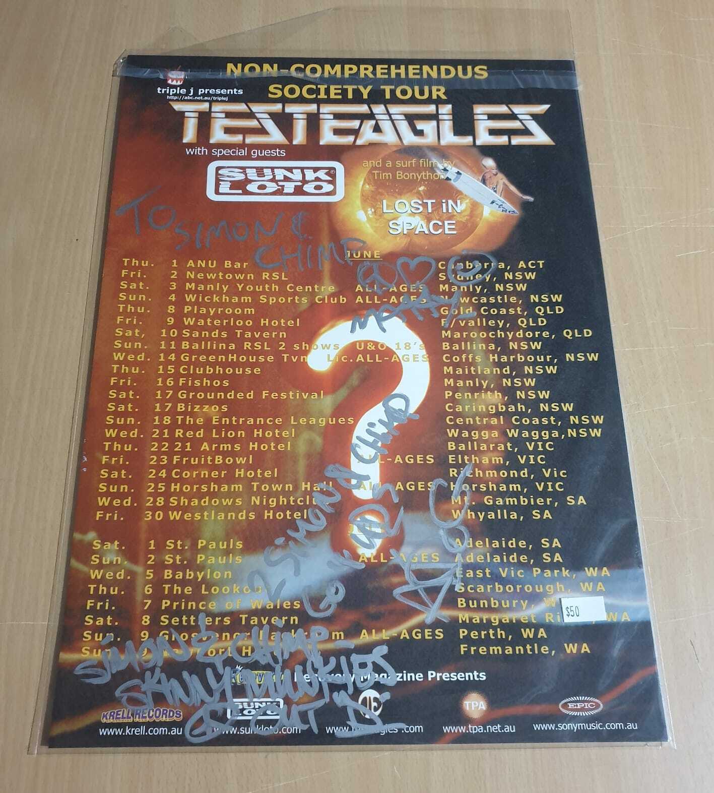 MUSIC PROMO POSTER - TESTEAGLES SUNK LOTO SIGNED AUSTRALIAN TOUR (C)