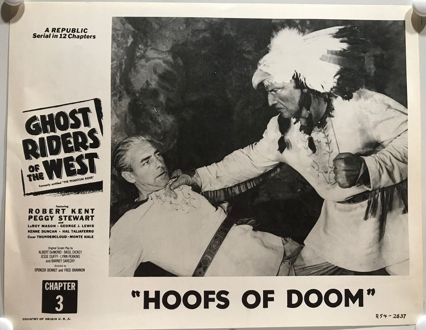 ORIGINAL SERIAL LOBBY CARD - GHOST RIDERS OF THE WEST (a) - R1954 - Ch 3