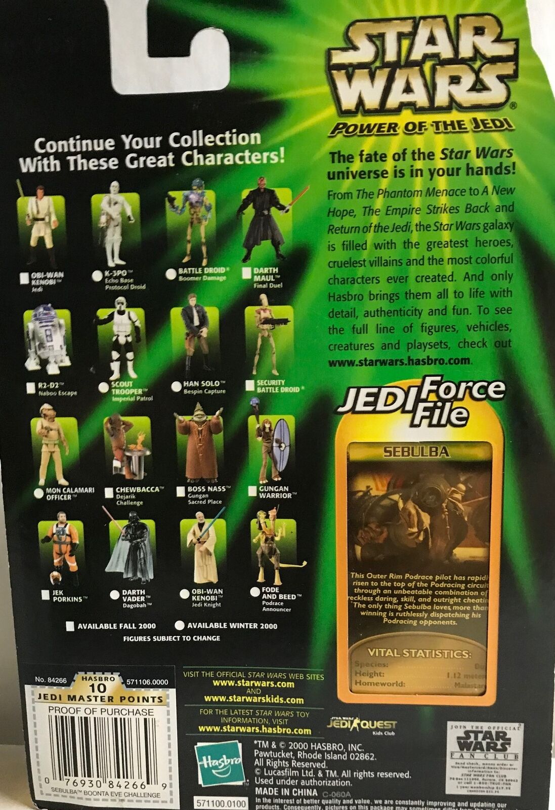 STAR WARS - HASBRO - JEDI FORCE FILE - POTJ -  SEBULBA - Boonta Eve Challenge