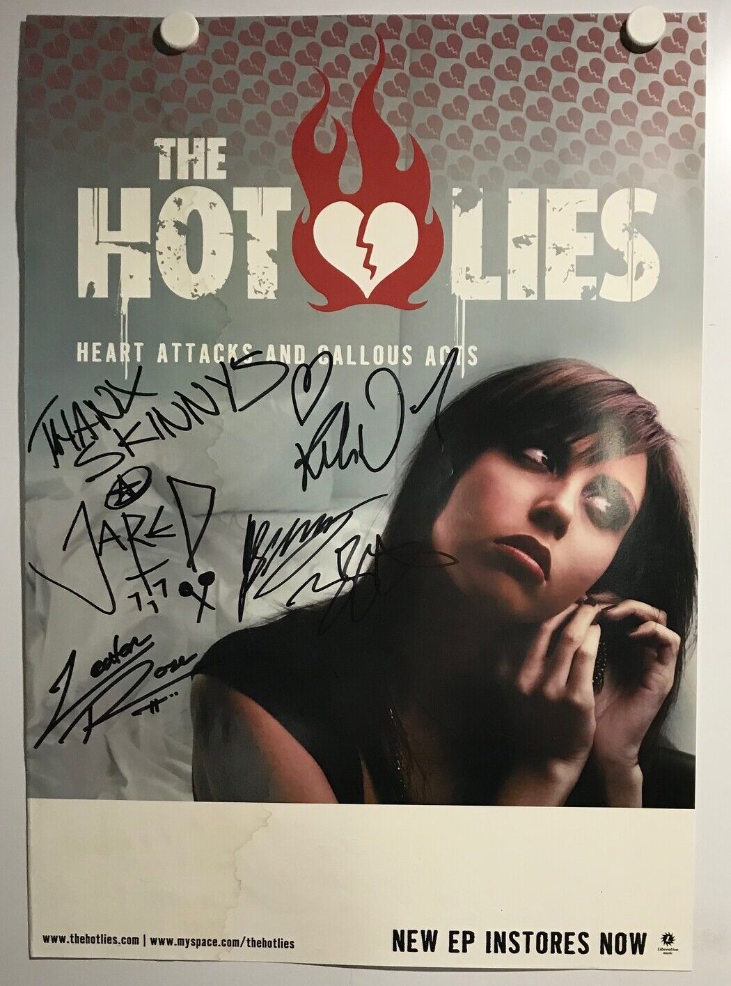 MUSIC PROMO POSTER - SIGNED - THE HOT LIES - HEART ATTACKS AND CALLOUS ACTS