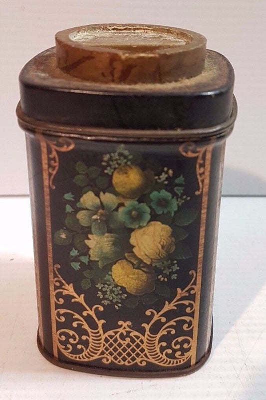 Biscuit Tea Sweets Cigar Tin talk powder no lid Flowers gold foil cracked paint