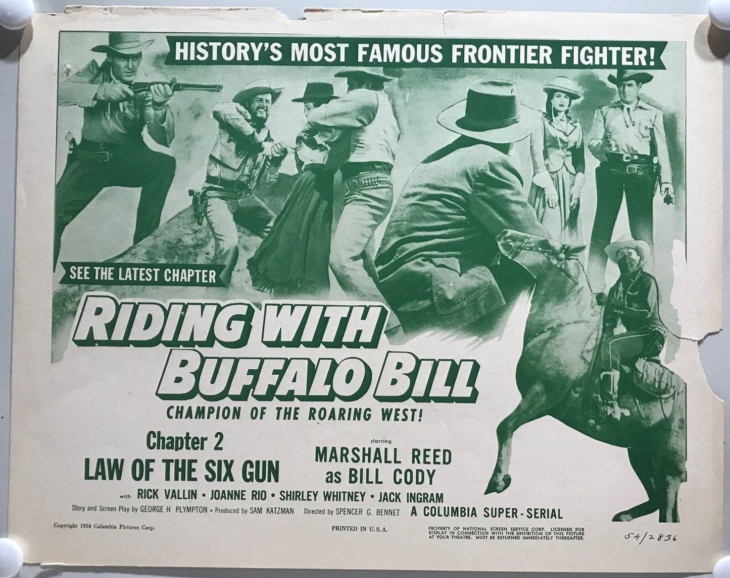 ORIGINAL SERIAL LOBBY CARD - RIDING WITH BUFFALO BILL (a) - 1954 - Ch 2 "Law ...