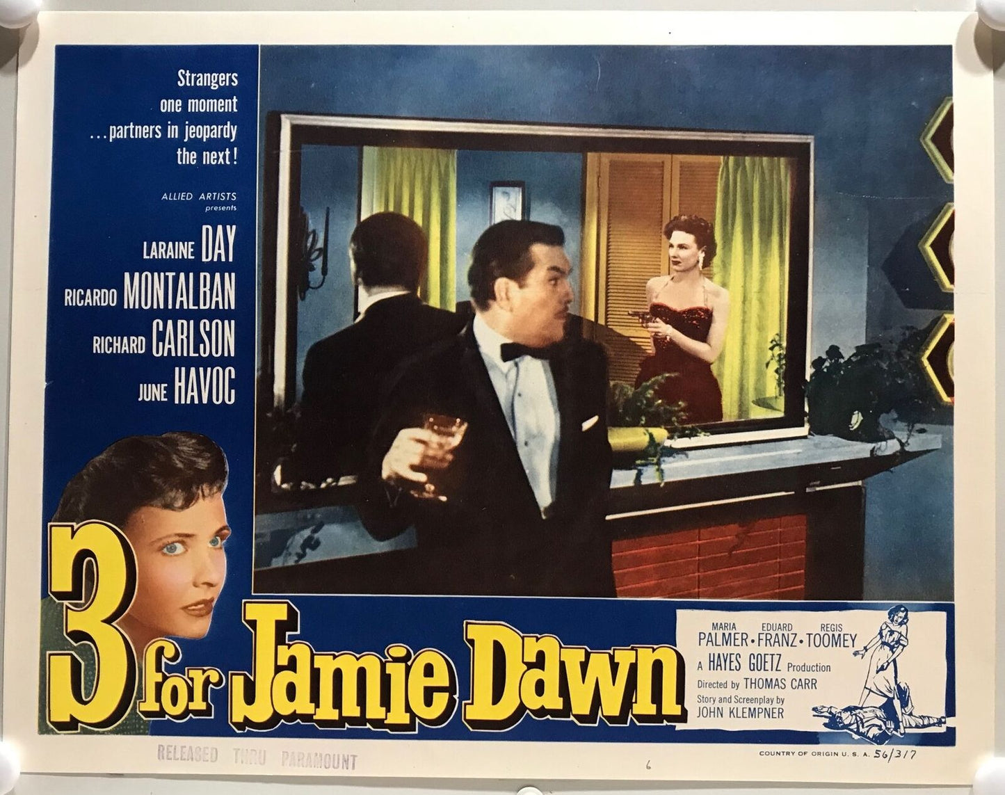 ORIGINAL LOBBY CARDS - 3 FOR JAMIE DAWN - 1956 - set of 8