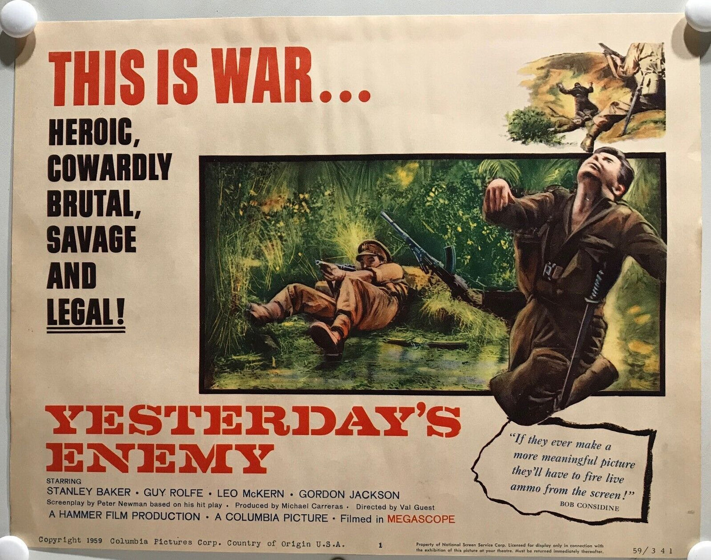 ORIGINAL LOBBY CARDS - YESTERDAY'S ENEMY -1959 - set of 8