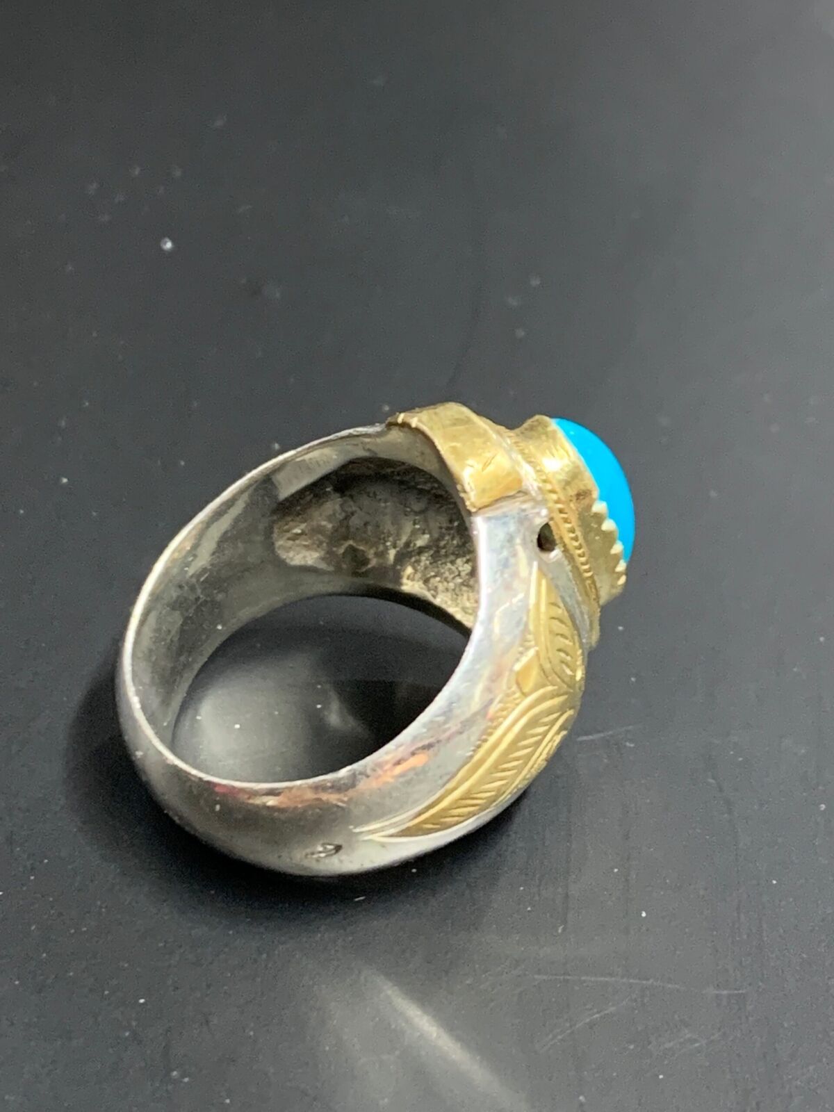 MENS RING - GOLD PLATED SILVER WITH TURQUOISE GEM