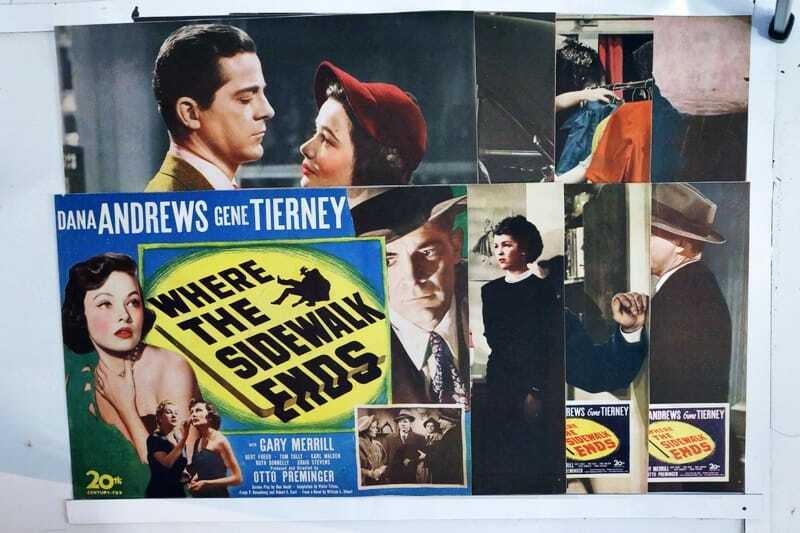 ORIGINAL LOBBY CARDS - WHERE THE SIDEWALK ENDS - 1950 - set of 8