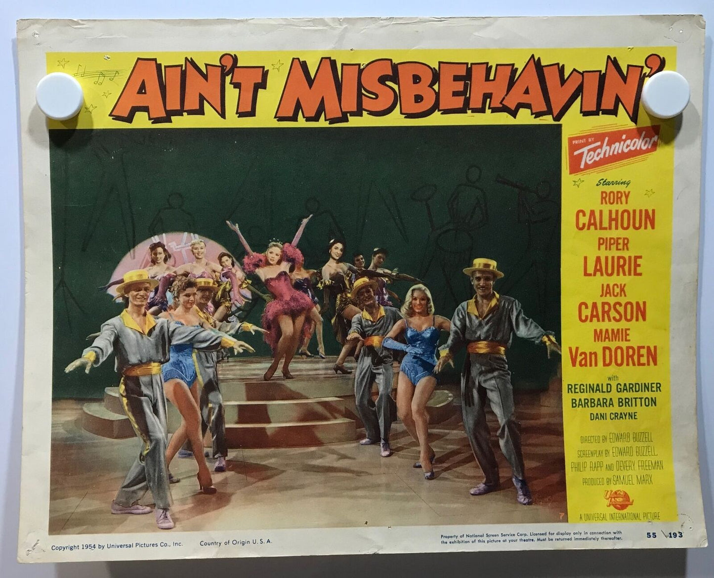 ORIGINAL LOBBY CARD - AIN'T MISBEHAVIN' - 1955 - title card -  Rory Calhoun, Piper Laurie, Jack Carson