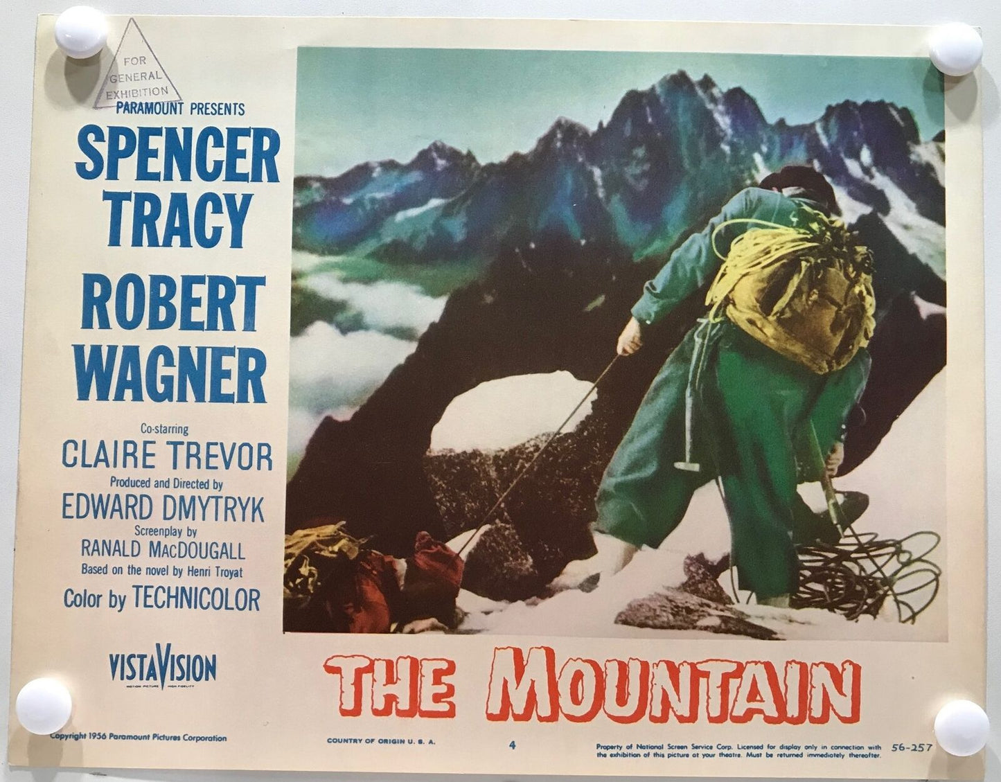 ORIGINAL LOBBY CARDS - THE MOUNTAIN - 1956 - card set of 8