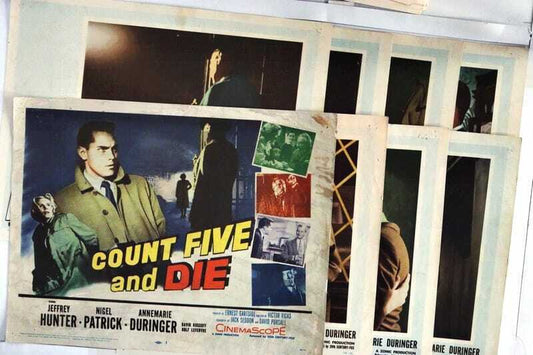 ORIGINAL LOBBY CARDS - COUNT FIVE AND DIE - 1958 - set of 8