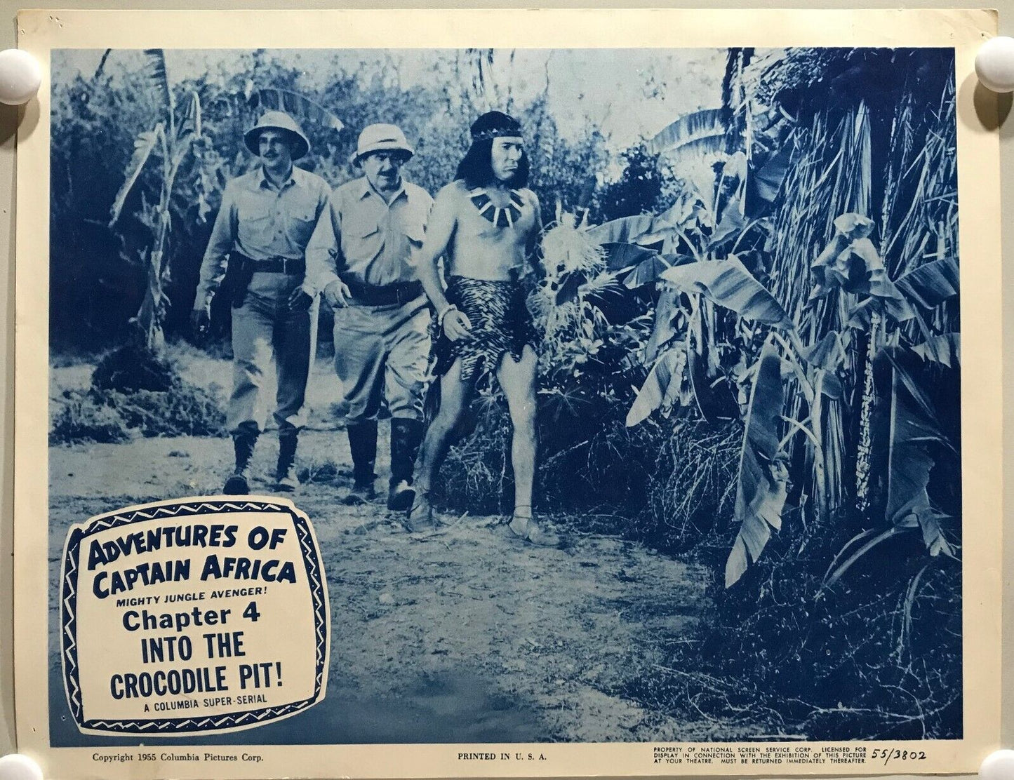 ORIGINAL SERIAL LOBBY CARD - ADVENTURES OF CAPTAIN AFRICA Mighty Jungle Avenger (a) -1955 - Ch 4 "Into the Crocodile Pit" -  John Hart, Rick Vallin, Ben Welden, June Howard