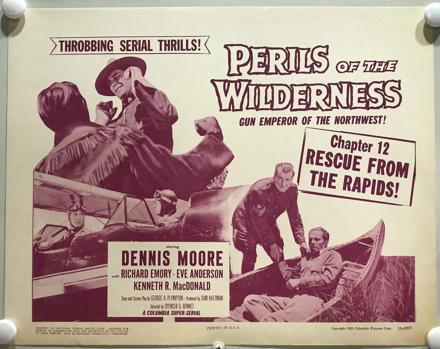 ORIGINAL SERIAL LOBBY CARD - PERILS OF THE WILDERNESS (c) - 1956 - Ch 12