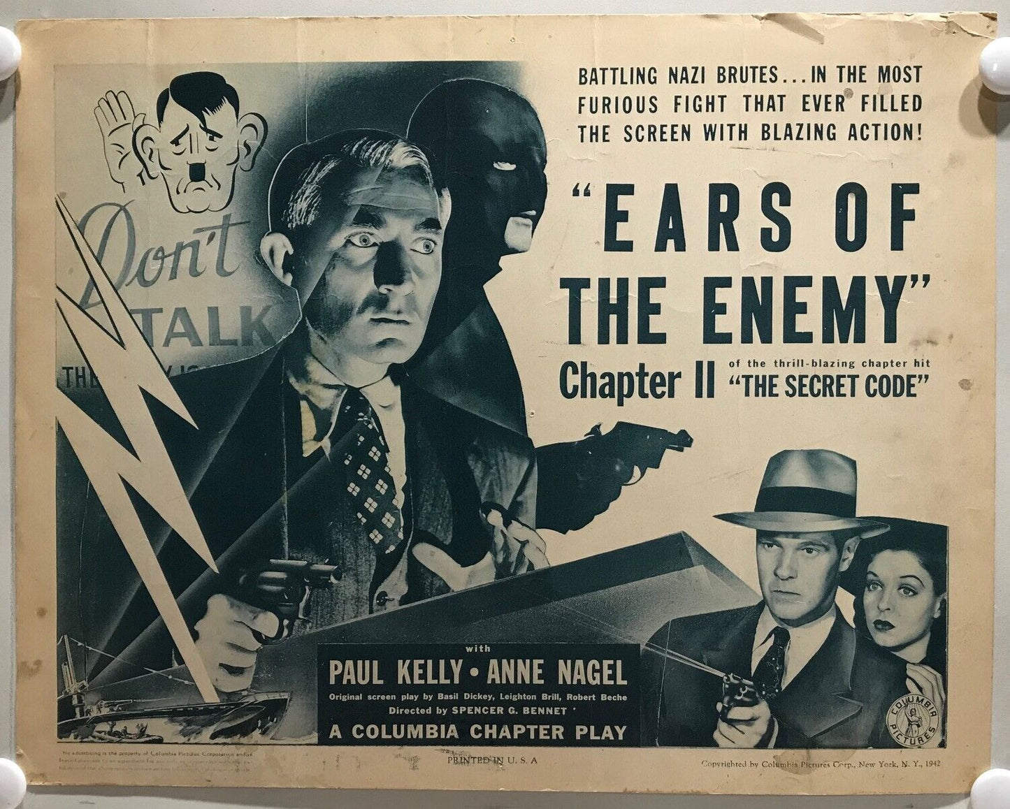 ORIGINAL SERIAL LOBBY CARD - THE SECRET CODE (a)- 1942 - Ch 11 "Ears of the E...