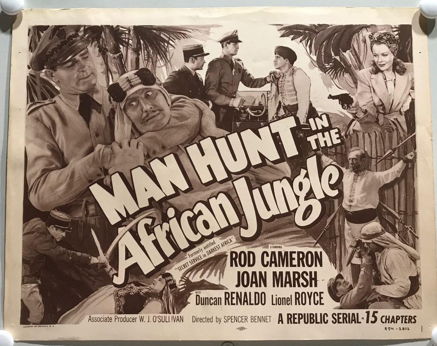 ORIGINAL SERIAL LOBBY CARD - MAN HUNT IN THE AFRICAN JUNGLE (c) - R1954 - Title Card