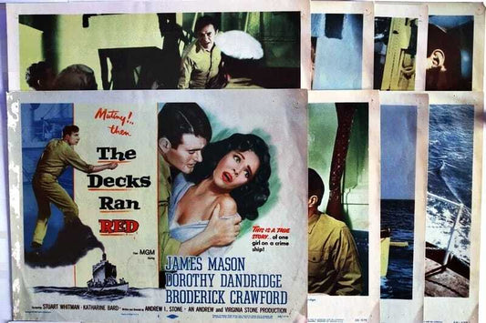 ORIGINAL LOBBY CARDS - THE DECKS RAN RED - 1958 - set of 8