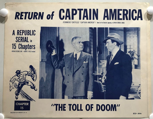 ORIGINAL SERIAL LOBBY CARD - RETURN OF CAPTAIN AMERICA - R1953  - Ch 15 "The ...