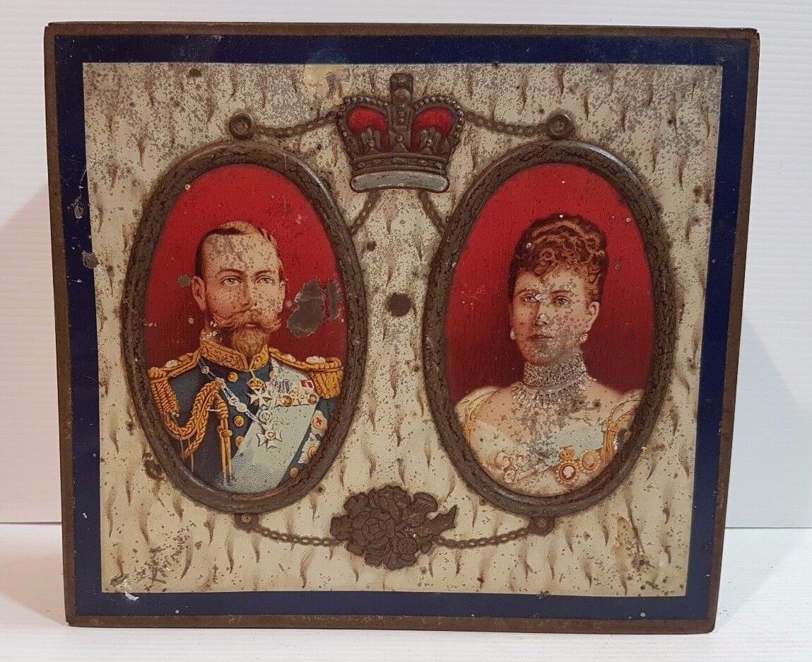 Biscuit Tea Sweets Cigar Tin King Queen England Embossed Royal Family