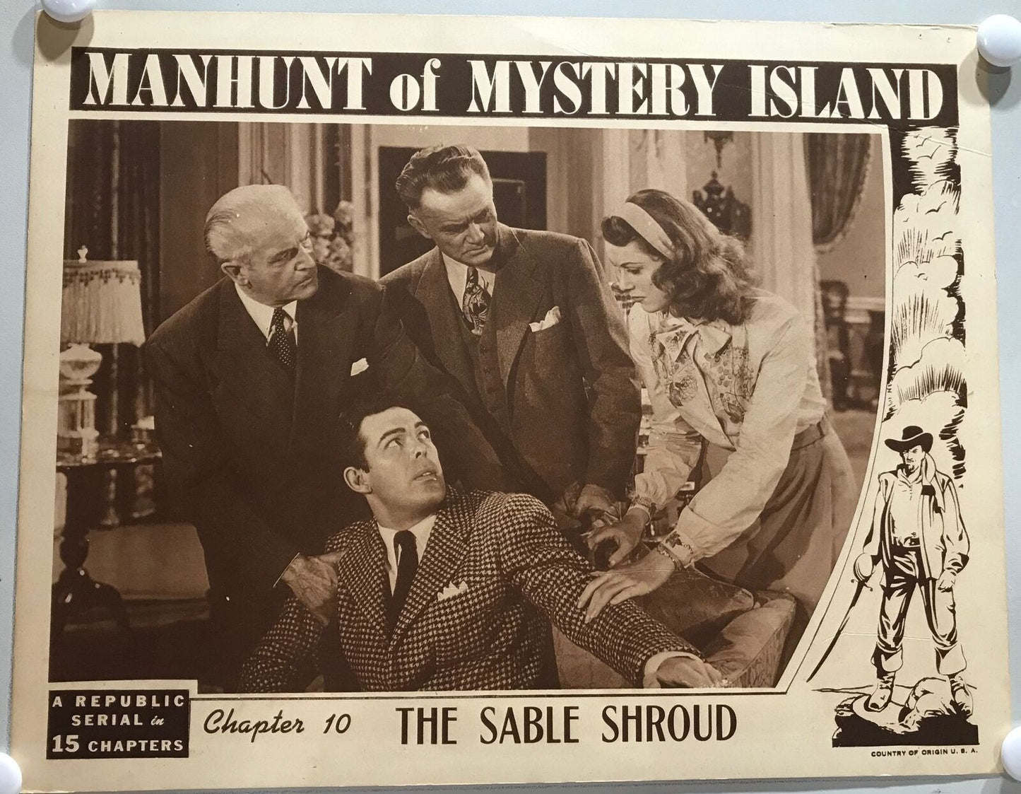 ORIGINAL SERIAL LOBBY CARD - MANHUNT OF MYSTERY ISLAND - 1945 - Ch 10 "The Sa...