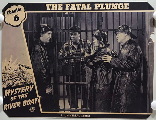 ORIGINAL SERIAL LOBBY CARD - MYSTERY OF THE RIVER BOAT - 1944 - Ch 6 "The Fat...