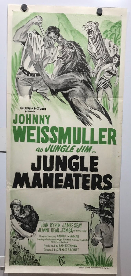 ORIGINAL DAYBILL MOVIE POSTER - JUNGLE MANEATERS