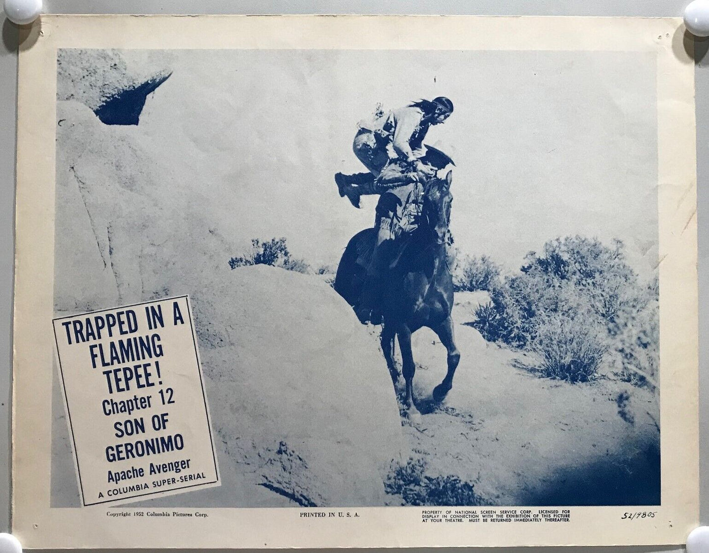 ORIGINAL SERIAL LOBBY CARD - SON OF GERONIMO (d) - 1952 - Ch 12 "Trapped in a...