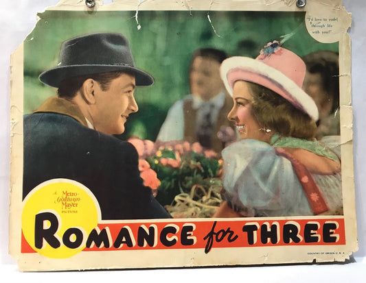 ORIGINAL LOBBY CARD - ROMANCE FOR THREE (c) - 1938 - (paradise for three)