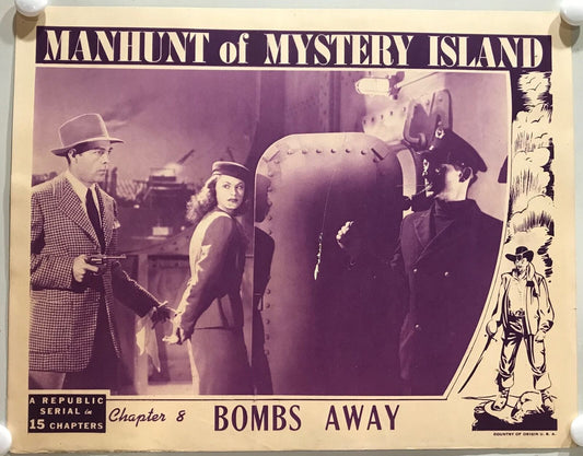 ORIGINAL SERIAL LOBBY CARD - MANHUNT OF MYSTERY ISLAND (d) - 1945 - Ch 8 "Bom...