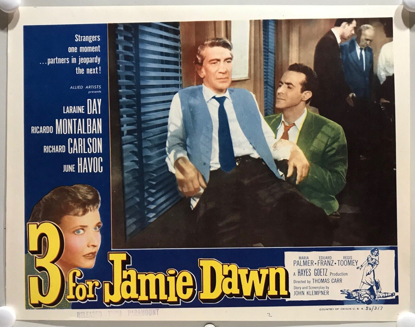 ORIGINAL LOBBY CARDS - 3 FOR JAMIE DAWN - 1956 - set of 8