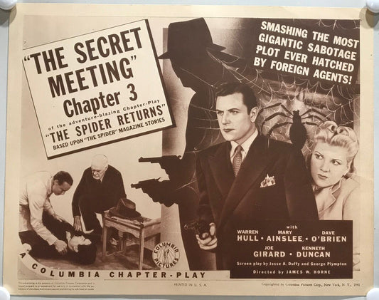 ORIGINAL SERIAL LOBBY CARD - THE SPIDER RETURNS (l) - 1941 - Ch 3 "The Secret...