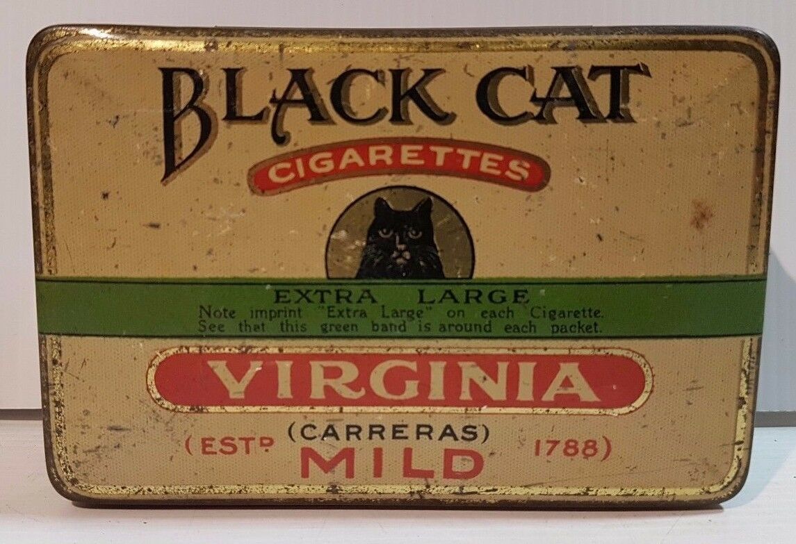 Biscuit Tea Sweets Cigar Tin Black Cat Virginia Mild Cigarettes