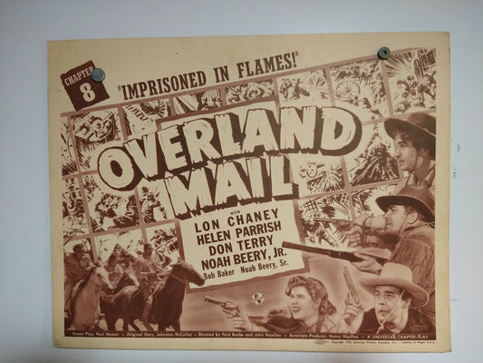 ORIGINAL SERIAL LOBBY CARD - OVERLAND MAIL - 1942 - Title Card Ch 8 "Imprison...