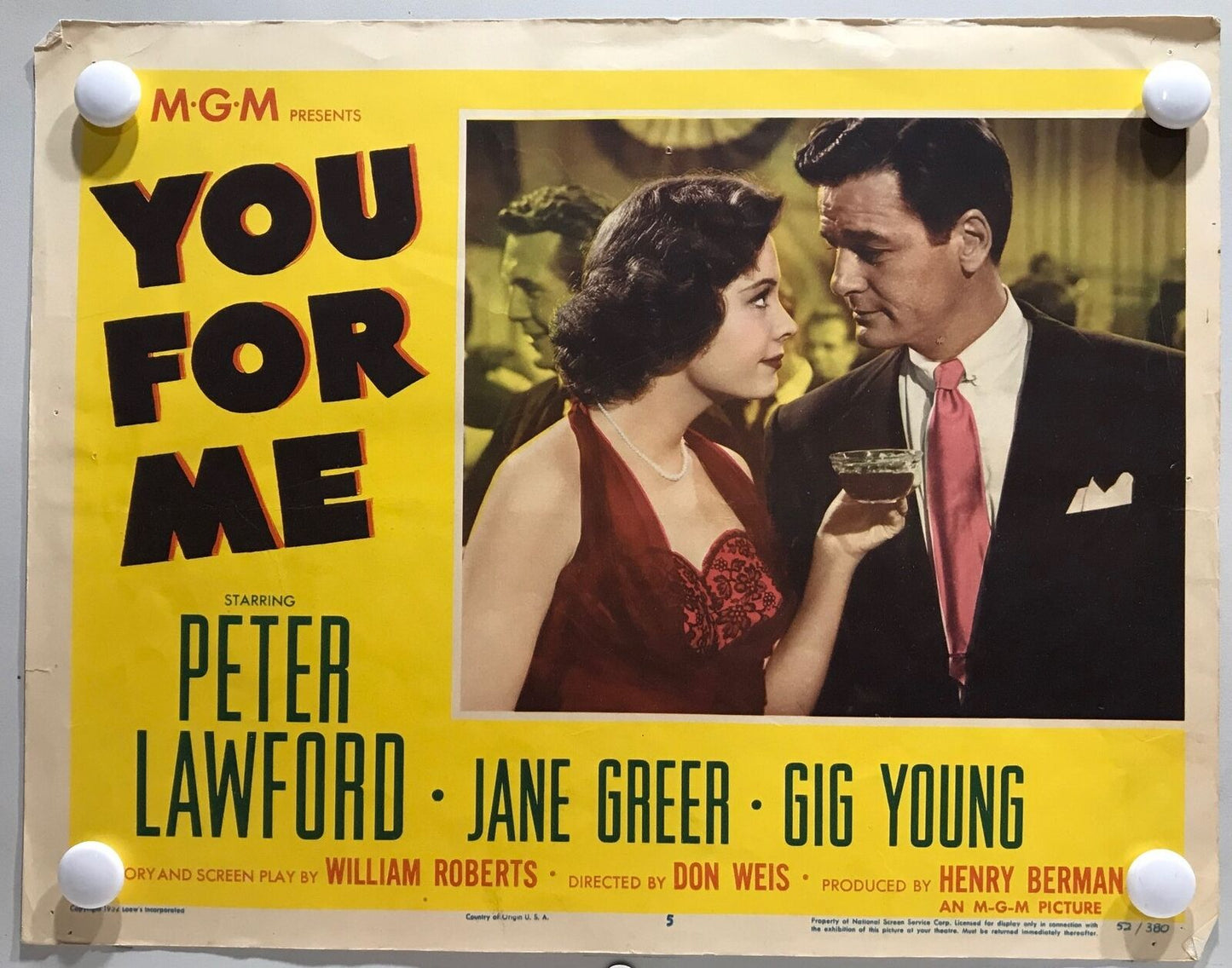 ORIGINAL LOBBY CARDS - YOU FOR ME - 1952 - set of 8