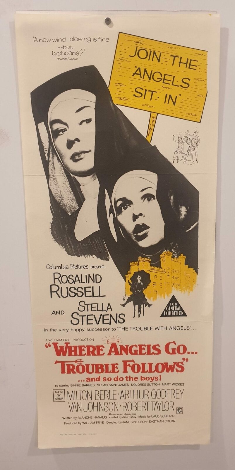 ORIGINAL DAYBILL MOVIE POSTER - WHERE ANGELS GO TROUBLE FOLLOWS - 1968