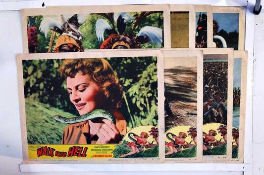 ORIGINAL LOBBY CARDS - WALK INTO HELL - 1957 - set of 8 - Australian
