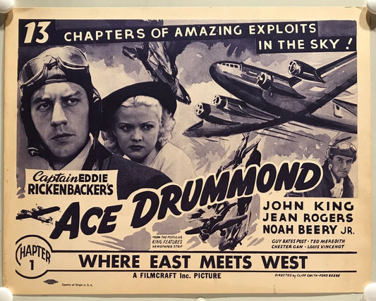 ORIGINAL SERIAL LOBBY CARD - ACE DRUMMOND - 1936 - chapter 1 set of 8 cards