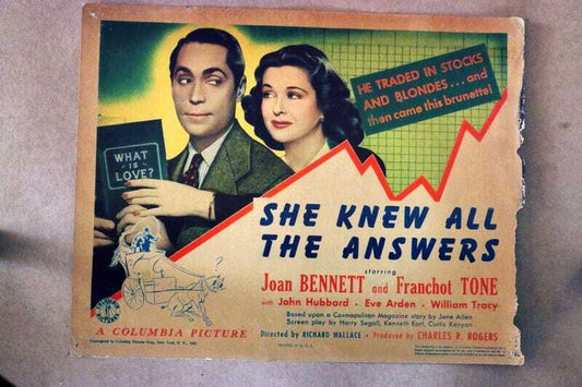 ORIGINAL LOBBY CARD - SHE KNEW ALL THE ANSWERS - 1941 - title card -  Joan Bennett, Franchot Tone, John Hubbard